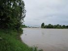 Blick zur Saalebrücke mit dem Hochwasser vom 2 Juni 2013